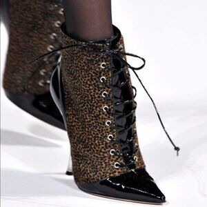Oscar de la Renta FW11 Runway Leopard Pony Hair Super Pisa 115 Lace-Up Booties